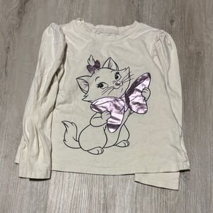 GAP Disney Cream Long Sleeve Shirt with Cat and Pink Bow